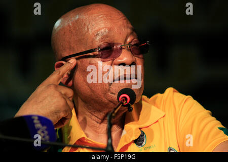 PIETERMARITZBURG - 7 novembre 2015 - le président sud-africain Jacob Zuma s'adresse aux délégués du Congrès national africain au pouvoir à la conférence élective provinciale KwaZulu-Natal du parti. Photo : Giordano Stolley Banque D'Images