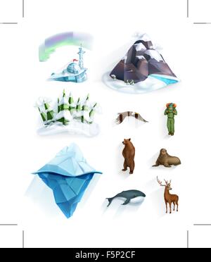 Nature polaire, Winter Wonderland, faible style poly icon set Illustration de Vecteur