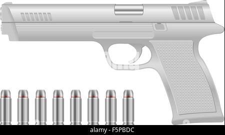 Pistolet et des balles sur un fond blanc. Vector illustration. Illustration de Vecteur