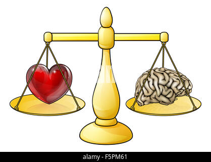 Un coeur et le cerveau des symboles sur un concept d'échelles ou logique suivant vos passions Banque D'Images