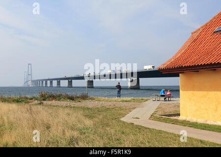 La Grande Ceinture Lien Fixe (Storebaeltsforbindelsen) entre les îles danoises de Nouvelle-Zélande et de Funen vu de Korsør, Danemark. Banque D'Images