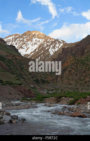 Pic de Santa Maria (16 390 ft.) et Santa Maria Creek, près de Los Penitentes, Province de Mendoza, Argentine Banque D'Images