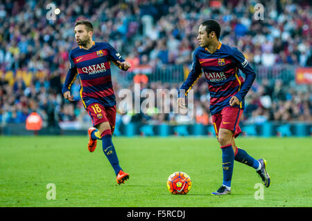 Novembre 08th, 2015. Barcelone, Espagne : le FC Barcelone, NEYMAR avant JR. dans l'action contre le Villarreal CF dans le match de championnat entre le FC Barcelone et Villarreal CF au Camp Nou à Barcelone Banque D'Images