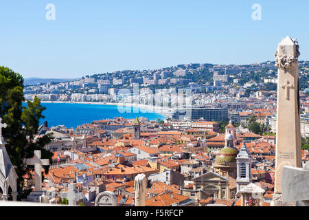 Vue depuis le cimetière du Château de Nice, France Banque D'Images