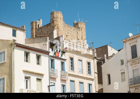 Le pont des marchands sur le Canal de la Robine qui traverse Narbonne, Aude, France du sud avec vue sur Palais des Archevêques.L'été. Banque D'Images