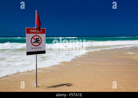 Pas de piscine drapeau sur la plage en Australie tropicale Banque D'Images