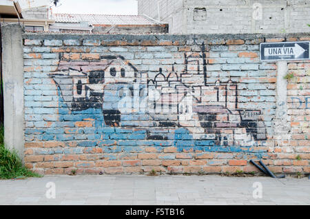 Street art non signés trouvés sur la Calle Larga à Cuenca, Équateur Banque D'Images