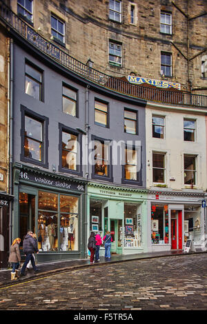 Architecture sur Victoria St, dans le quartier de Grassmarket, Édimbourg, Écosse, Grande-Bretagne. Banque D'Images