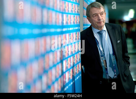 (FILE) un fichier photo datée du 23 février 2014 montre Wolfgang Niersbach, président de l'association de soccer allemand DFB à Nice, France. Le président Wolfgang Niersbach DFB a démissionné le 09 novembre 2015 plus d'un paiement fait à la FIFA Coupe du monde liée à la Coupe du Monde 2006. Photo : Arne Dedert/dpa Banque D'Images