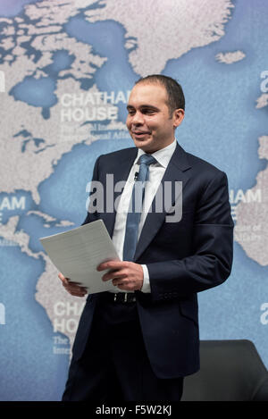 Son Altesse Royale le prince Ali Bin Al Hussein, membre du Comité exécutif de la FIFA, offre sa conférence "La réforme" de la FIFA à Chatham House. Comprend : SON ALTESSE ROYALE LE PRINCE Ali Bin Al Hussein Où : London, Royaume-Uni Quand : 10 Oct 2015 Banque D'Images