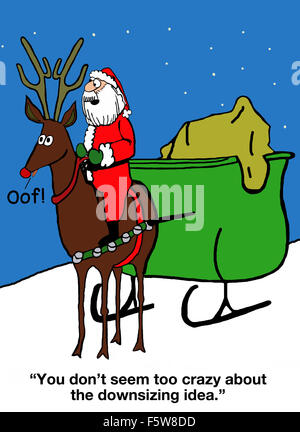 Dessin animé de Noël qu'un renne, pas neuf, et Santa en disant : "Tu n'as pas l'air trop fou au sujet de l'idée d'effectifs". Banque D'Images