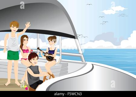 Un vecteur illustration de professionnels jeunes équitation un motor yacht Illustration de Vecteur