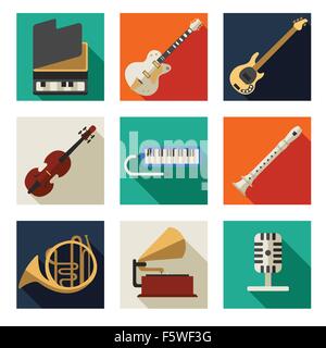 Un vecteur illustration des instruments de musique jeux d'icônes Illustration de Vecteur