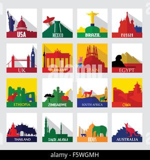 Un vecteur illustration de sites touristiques populaires dans le monde des icônes Illustration de Vecteur