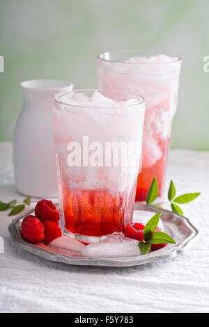 Boisson soda italien avec sirop de fruits et le lait de coco Banque D'Images