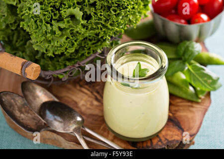 Sauce crémeuse à l'avocat végétalien ou salade Banque D'Images