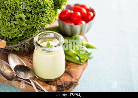 Sauce crémeuse à l'avocat végétalien ou salade Banque D'Images