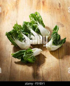 Le chou chinois, Bok Choy sur une vieille table en bois. Banque D'Images