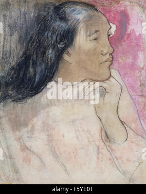 Paul Gauguin - Une tahitienne avec une fleur dans ses cheveux Banque D'Images