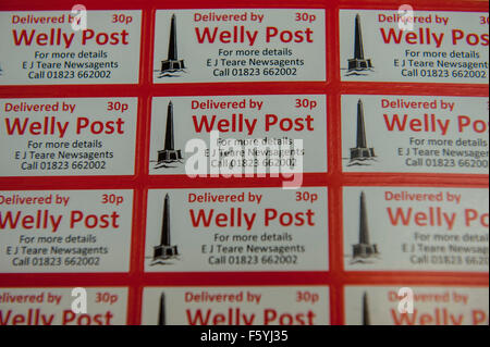 La loi sur les timbres de collection comme un autre moyen d'annoncer le service et passer le mot . L'Welly Post , Wellington , Somerset . Les Banque D'Images