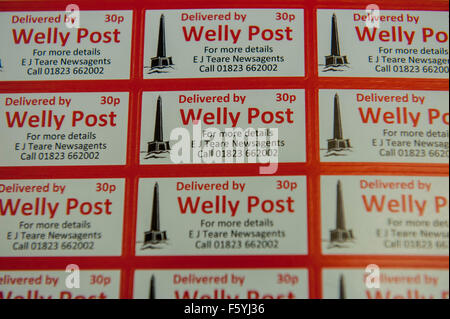 La loi sur les timbres de collection comme un autre moyen d'annoncer le service et passer le mot . L'Welly Post , Wellington , Somerset . Les Banque D'Images