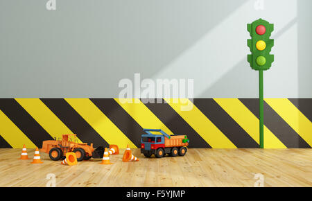 Jouet jeux avec les véhicules et les feux de circulation - 3D Rendering Banque D'Images
