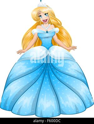 Vector illustration d'une belle blonde princesse en robe bleue. Illustration de Vecteur