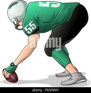 Vector illustration d'un joueur de football en uniformes verts s'agenouille et détient le football. Illustration de Vecteur