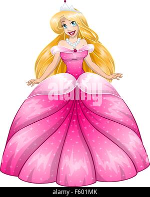 Vector illustration d'une belle blonde princesse en robe rose. Illustration de Vecteur