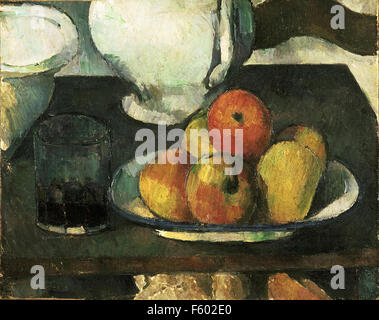 Paul Cézanne - Nature morte avec pommes et un verre de vin Banque D'Images