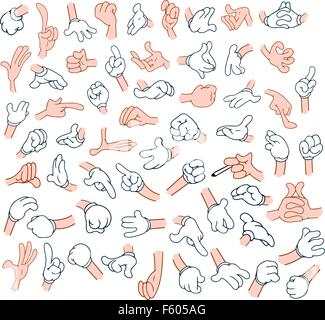 Illustrations vectorielles pack de cartoon mains dans différents gestes. Illustration de Vecteur