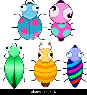 Illustration Vecteur de pack cartoonic coloré mignon petits insectes. Illustration de Vecteur