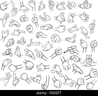 Illustrations vectorielles lineart pack de cartoon mains dans différents gestes. Illustration de Vecteur