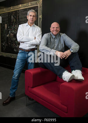 Stuart Rose et Tom Keegan juges pour nouvelle concurrence Ocado de trouver de nouvelles affaires alimentaire pour le distributeur alimentaire en ligne. Photo de M & C Saatchi 15 bureaux de Golden Square London W1 Banque D'Images