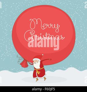Le Père Noël porte le sac-cadeau. Carte postale de Noël vecteur Illustration de Vecteur