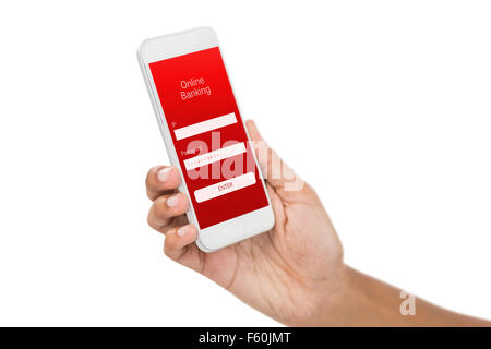 Image composite de portrait of businesswoman holding smart phone