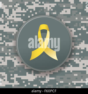 Une conscience militaire jaune ruban sur fond militaire camouflage de désert numérique. Banque D'Images