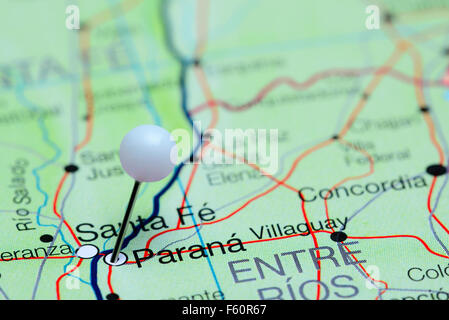 Parana épinglée sur une carte de l'Argentine Banque D'Images