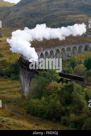 Le Train à vapeur Jacobite passe sur le viaduc de Glenfinnan Banque D'Images