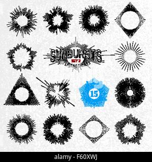 Ensemble de Sun Burst rétro des formes. Vector Collection d'éléments de design à la mode Hipster Sunburst. Les rayons du soleil d'éclatement des cadres. Rayons de lumière Illustration de Vecteur