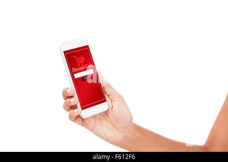 Image composite de portrait of businesswoman holding smart phone