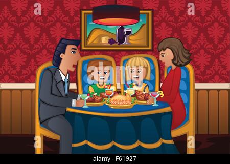 Un vecteur illustration de happy family eating dinner together Illustration de Vecteur