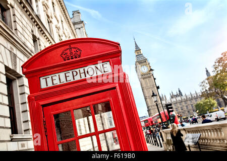 Cabine téléphonique de Londres et Big Ben Banque D'Images