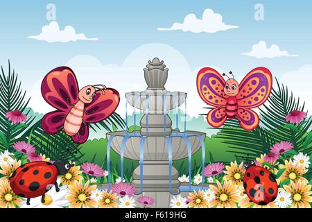 Un vecteur illustration de jardin avec des animaux Illustration de Vecteur