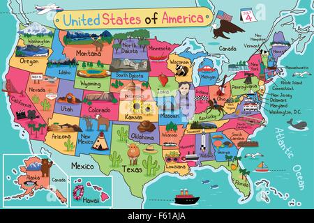 Un vecteur illustration de USA map en cartoon style Illustration de Vecteur