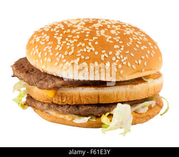 Close-up d'un hamburger. Isolated on white Banque D'Images