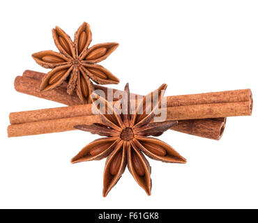 Le bâton de cannelle et la badiane spice isolé sur fond blanc libre Banque D'Images