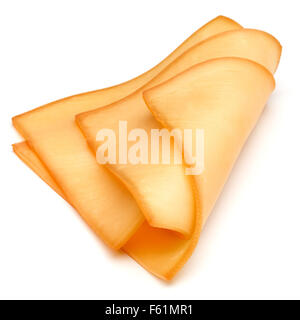 Tranches de fromage isolé sur fond blanc dentelle Banque D'Images
