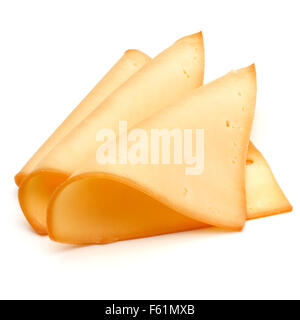 Tranches de fromage isolé sur fond blanc dentelle Banque D'Images