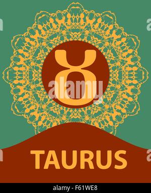Le taureau. L'icône du zodiaque avec mandala imprimer. Vector illustration. Illustration de Vecteur